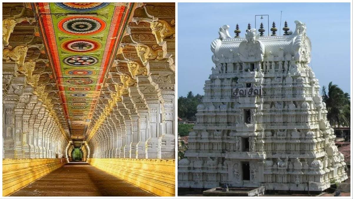 showing the image of "Rameshwaram Jyotirlinga, Rameshwaram ", one of the 7 temples of Shiva, built in a straight line! Mystery of Shiv Shakti Rekha