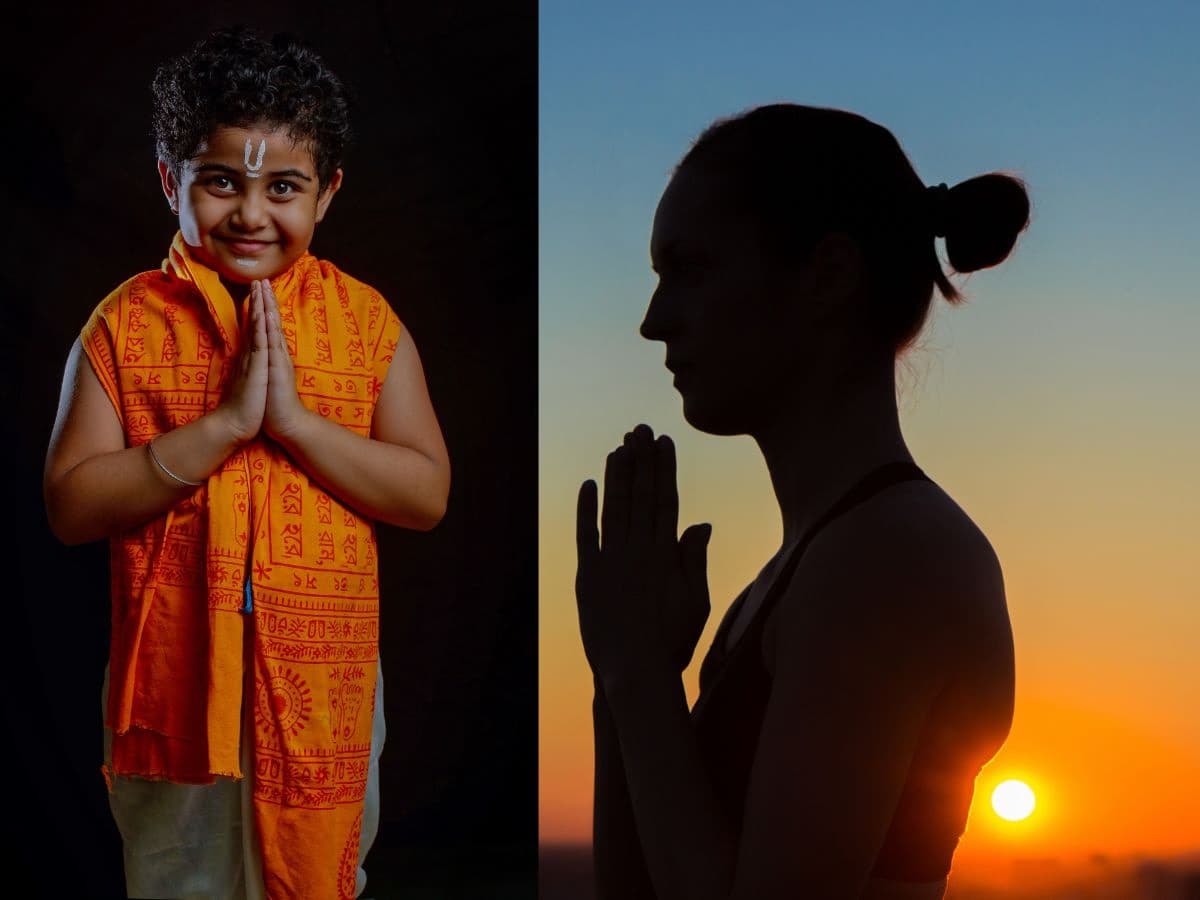 showing the image of " दोनों हाथों को जोड़कर नमस्कार करना (Salute with Folded Hands)  ", one of The science behind 9 Indian Ancient customs!