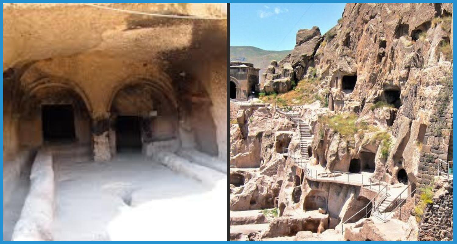 showing the image of "वार्धज़िया, जॉर्जिया (Vardzia, Georgia)", one of the amazing cave cities in europe.