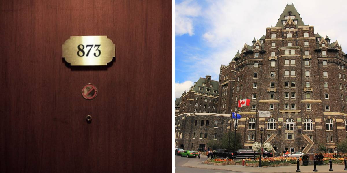 showing the image of "फेयरमाउंट बैनफ स्प्रिंग्स होटल का कमरा, कनाडा (Fairmount Banff Springs Hotel Room, Canada)", one of the World's Mysterious Doors.