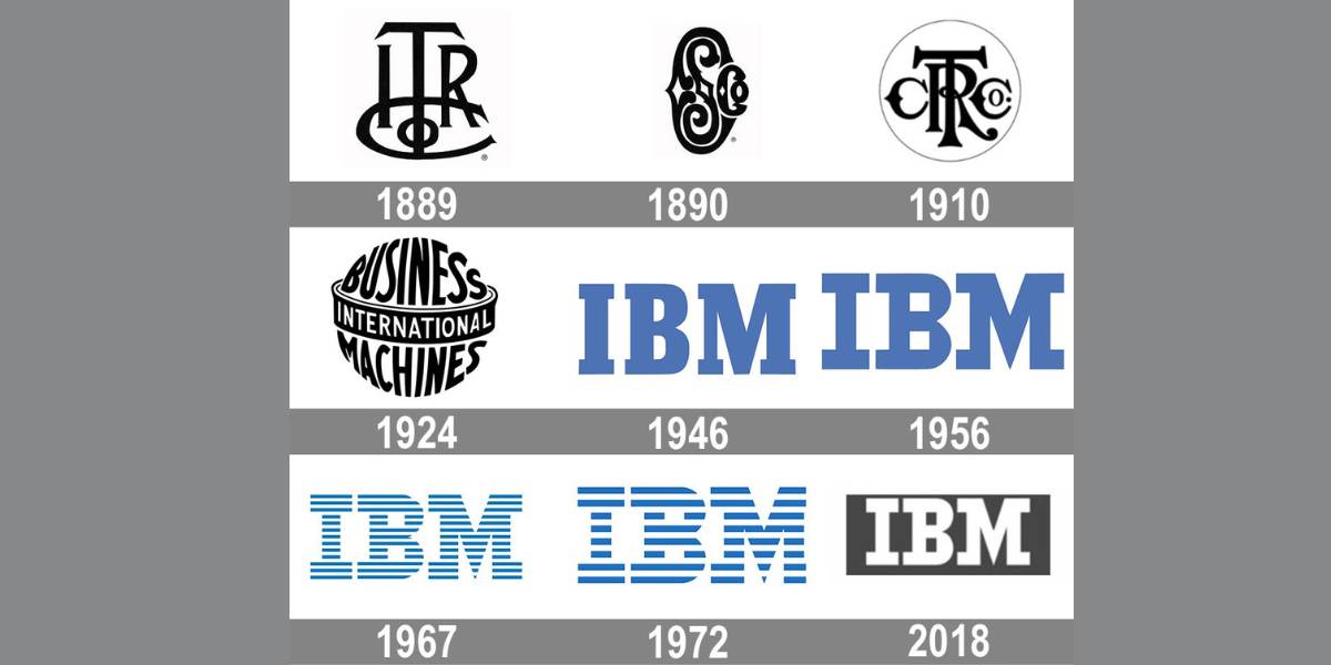 showing the image of " logo revolution of IBM company" one of the 10 great companie's names and logo secrets.