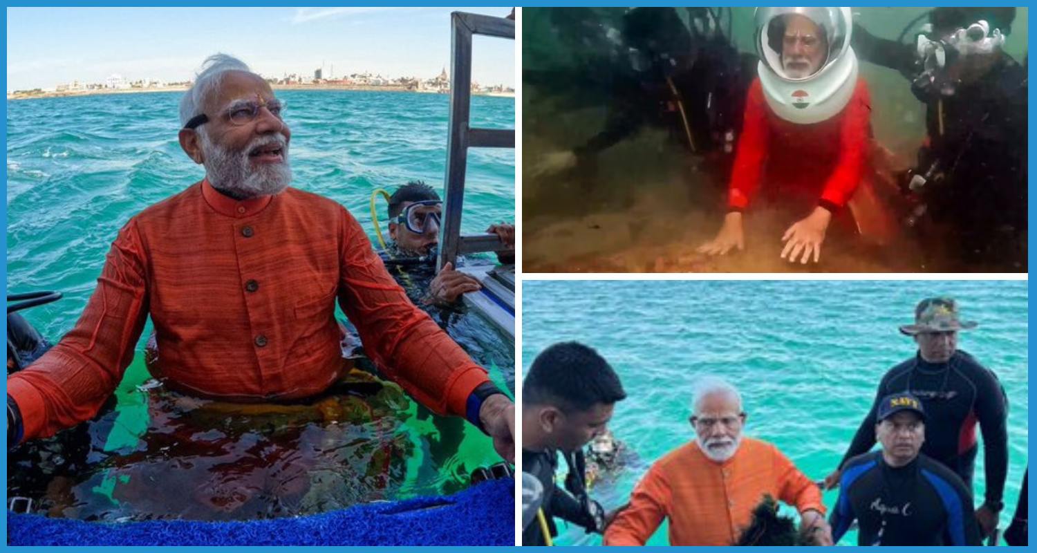 showing the image of PM modi visit inside sea for dwarika nagri darshan (Mystery of Dwarka Nagri)