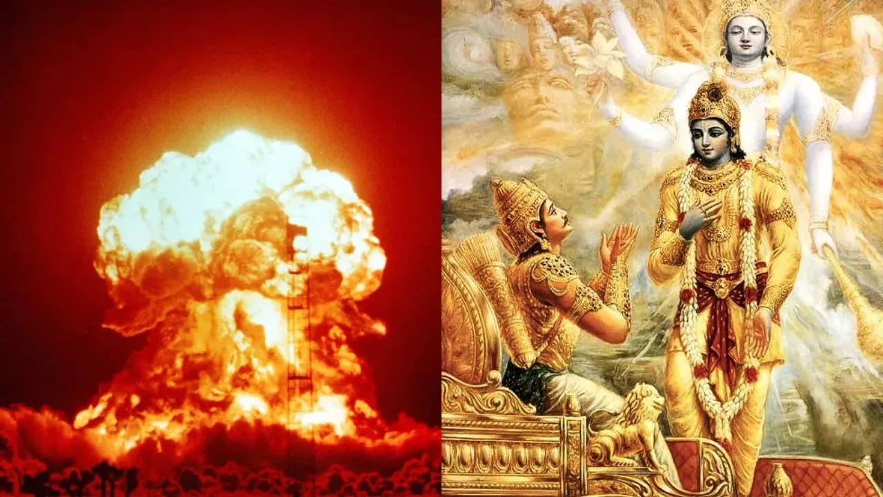 showing the image of "महाभारत और परमाणु हथियार | Mahabharata and nuclear weapons", under the title 'How was India 5000 years ago?'.