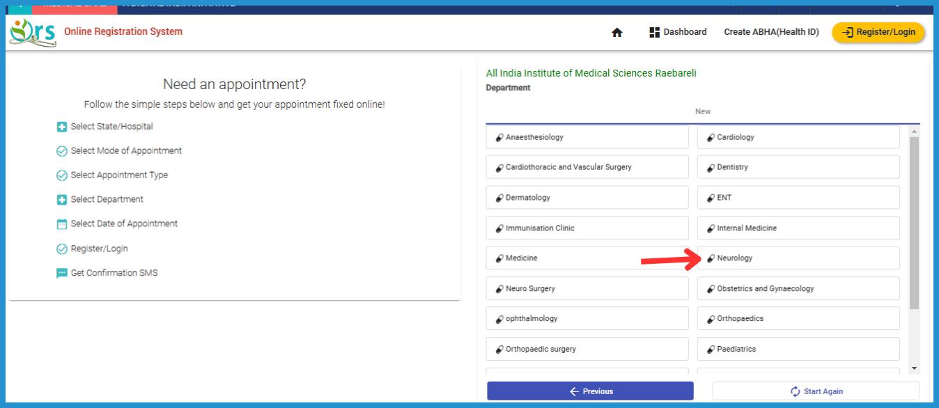 this is the image of appointment booking process on ORS Patient Portal online