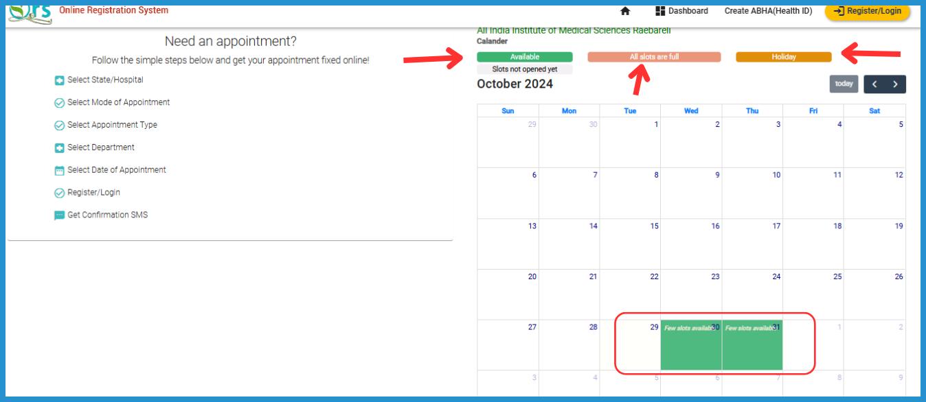 this is the image of appointment booking process on ORS Patient Portal online