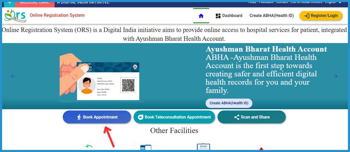 this is the image of appointment booking process on ORS Patient Portal online