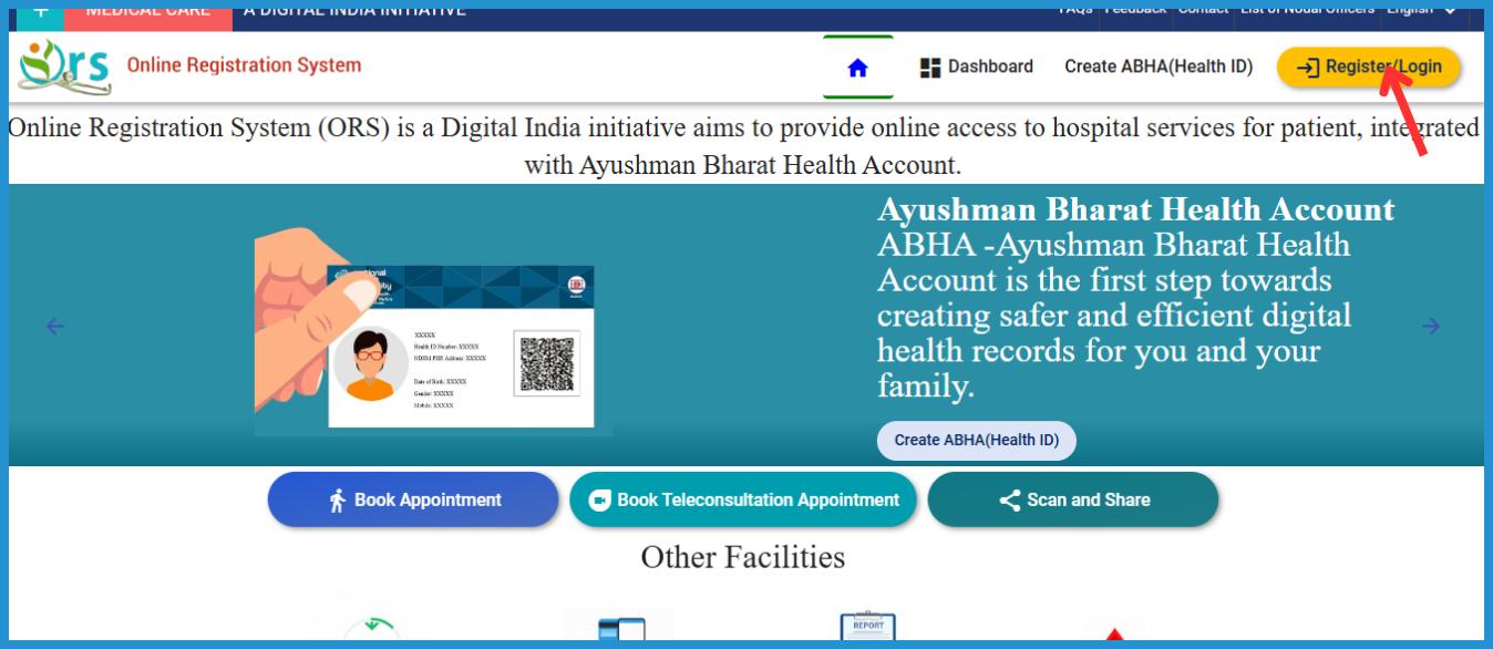 this is the image of appointment booking process on ORS Patient Portal online