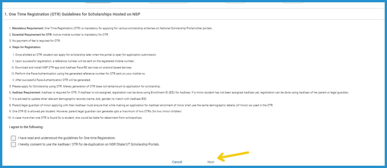 showing the image of OTR in NSP 2024 in hindi NSP OTR App AadhaarFaceRD services How to fill NSP OTR Form 2024?