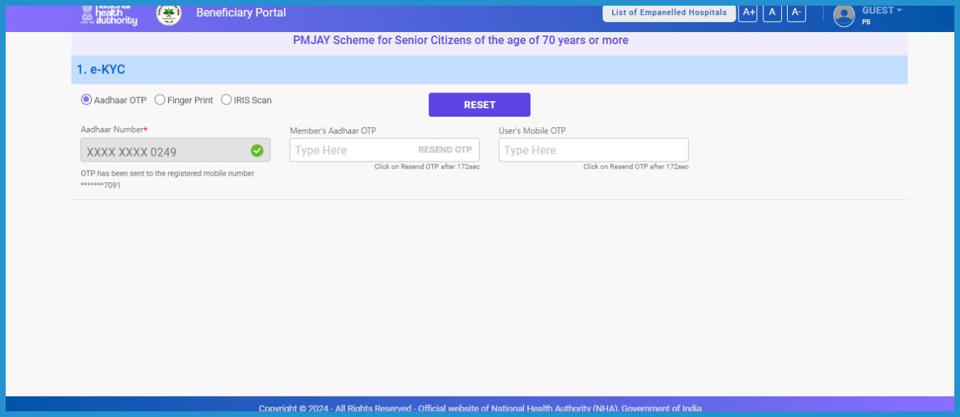 showing the image of Ayushman Vaya Vandana Card 2024 online registration process