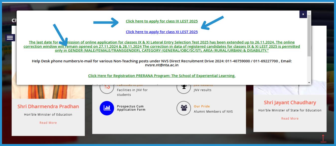 showing the image of Lateral Entry Selection Test (LEST)Class 9 and 11 under JNV yojana 2024-25