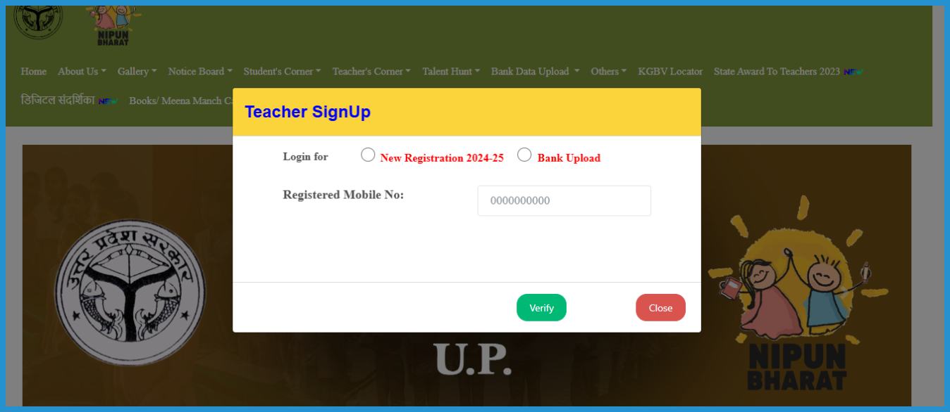 showing the image of teacher's login into UP Prerna Portal 2024