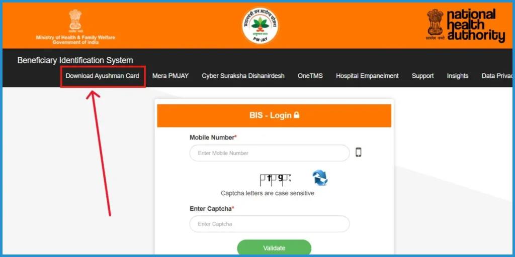showing the image of download Ayushman Card Online 2024 through Beneficiary Identification System (BIS)