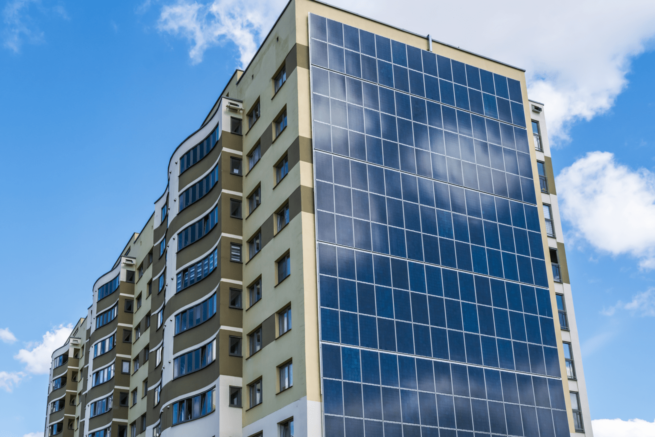 showing the image of building-integrated photovoltaic solar panels, which is the type of solar panels in India.