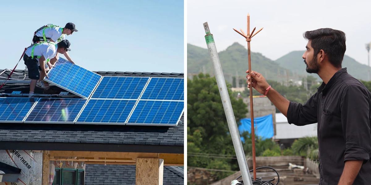 showing the image of Earthing under Solar Panel Installation at home in hindi 