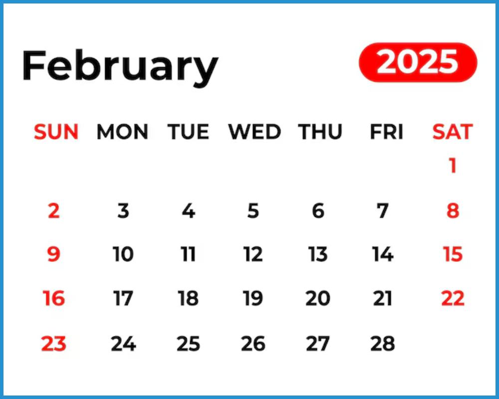 Showing the image of February 2025 Calendar