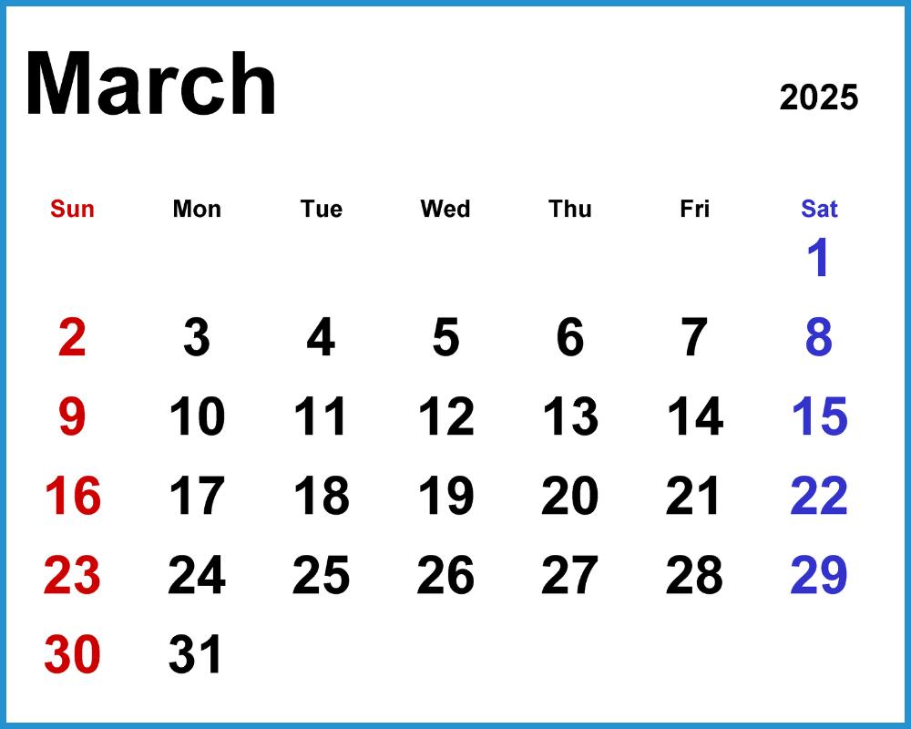 showing the image of March 2025 Calendar