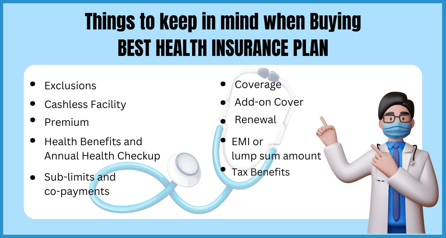 showing the image of things to keep in mind when buying best health insurance plan 