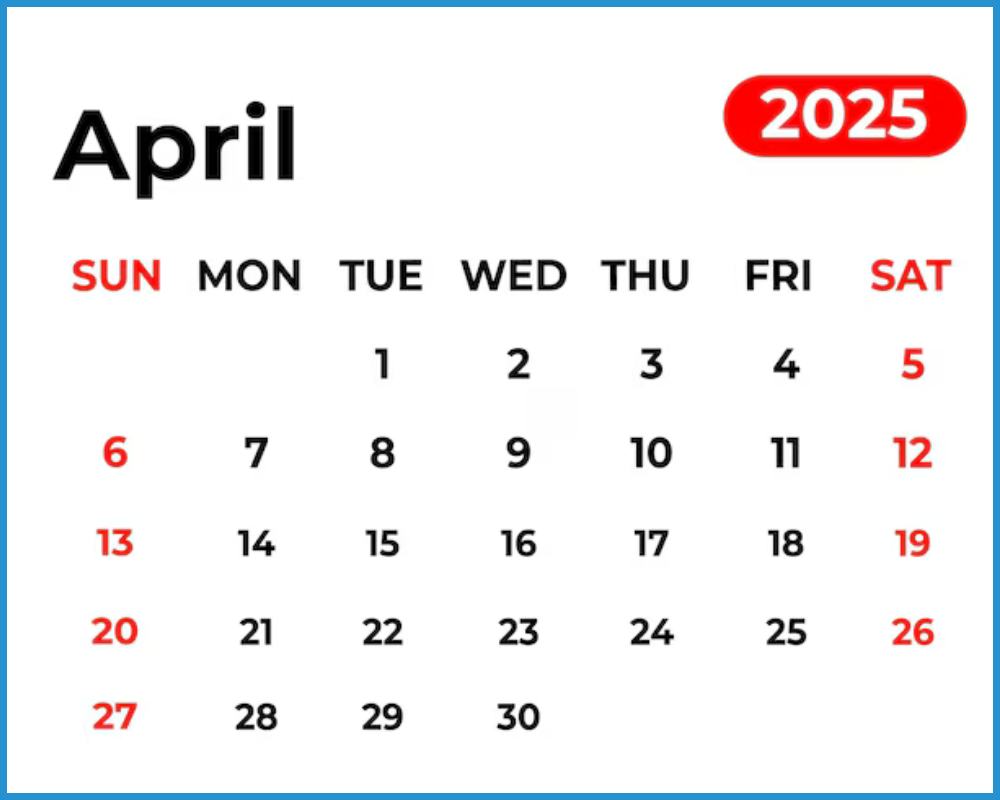 showing the image of April 2025 Calendar 