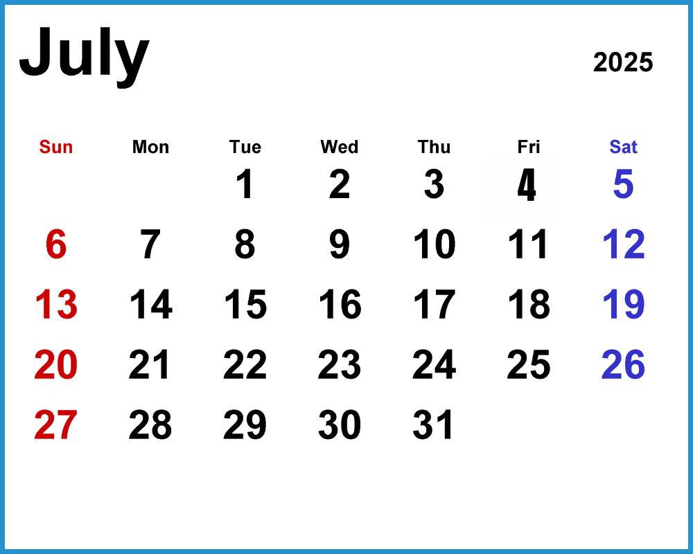 This is the image of the July 2025 calendar.