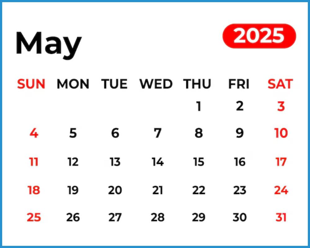 This is the image of May 2025 Calendar