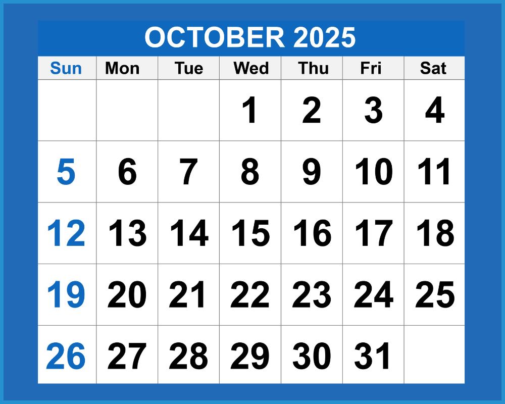 This is the image of October 2025 Calendar