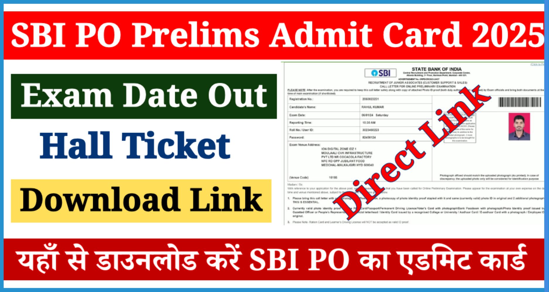 showing the image of SBI PO Admit Card 2025 in Hindi