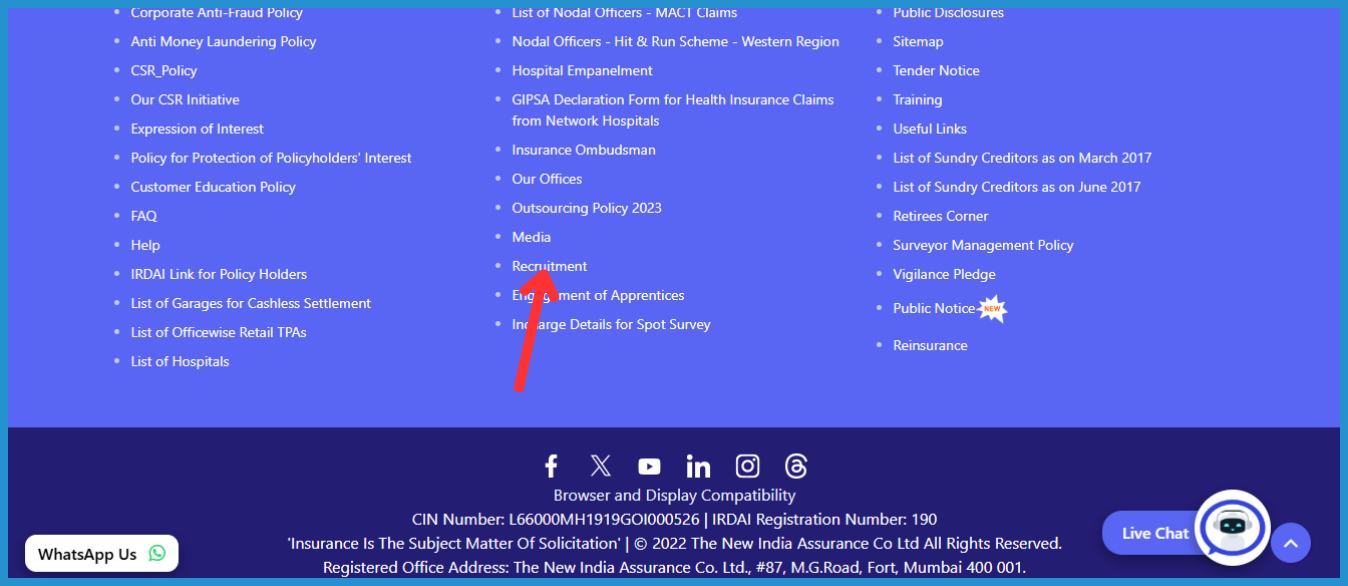 this is the image of clicking on recruitment tab for niacl score card download.