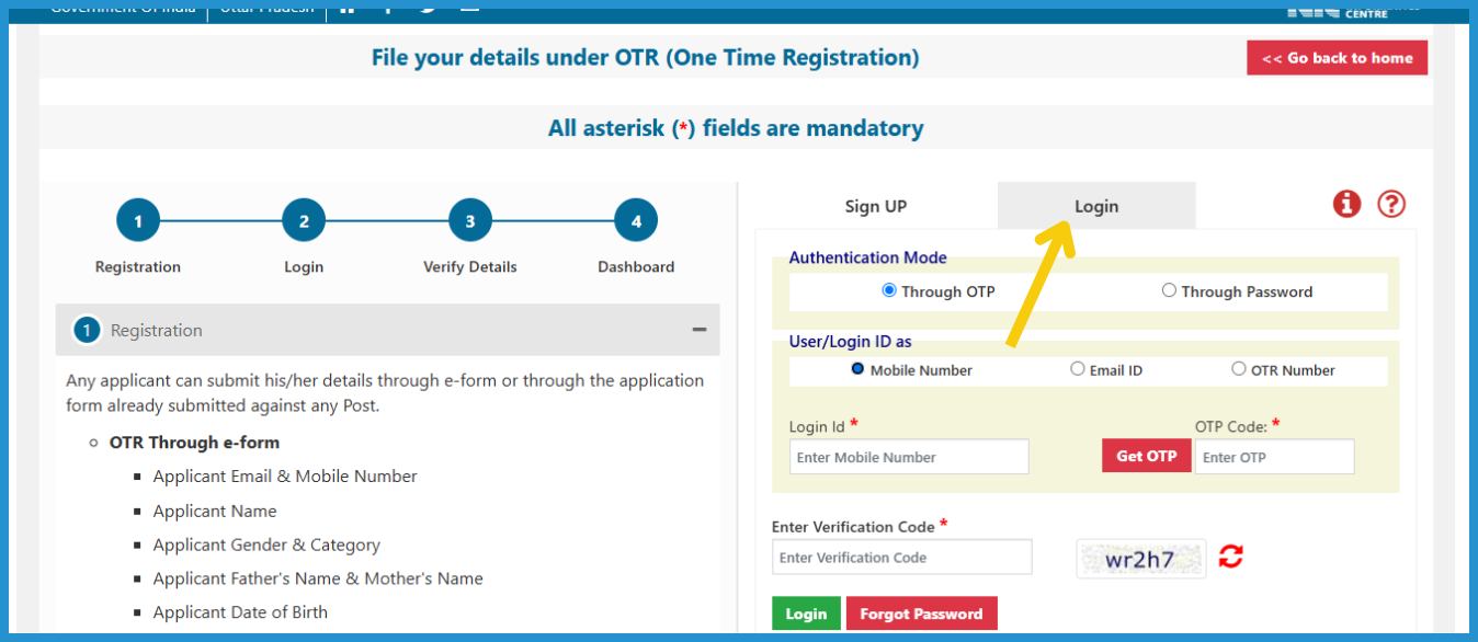 this is the image of Login Process for UPPSC OTR